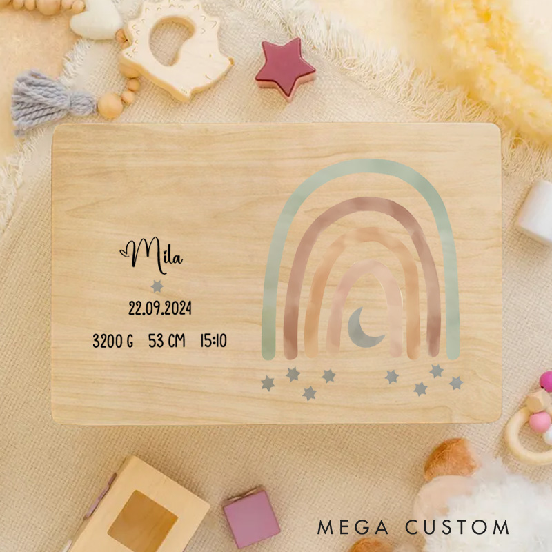 Personalized Pastel Rainbow Illustration with Whimsical Accents for Storing Precious Memories Keepsake Memory Box