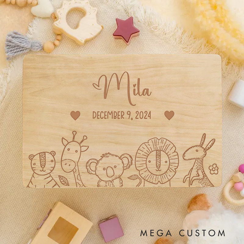 Personalized Animal Alphabet Illustration Featuring Whimsical Characters for Cherished Memories Keepsake Memory Box