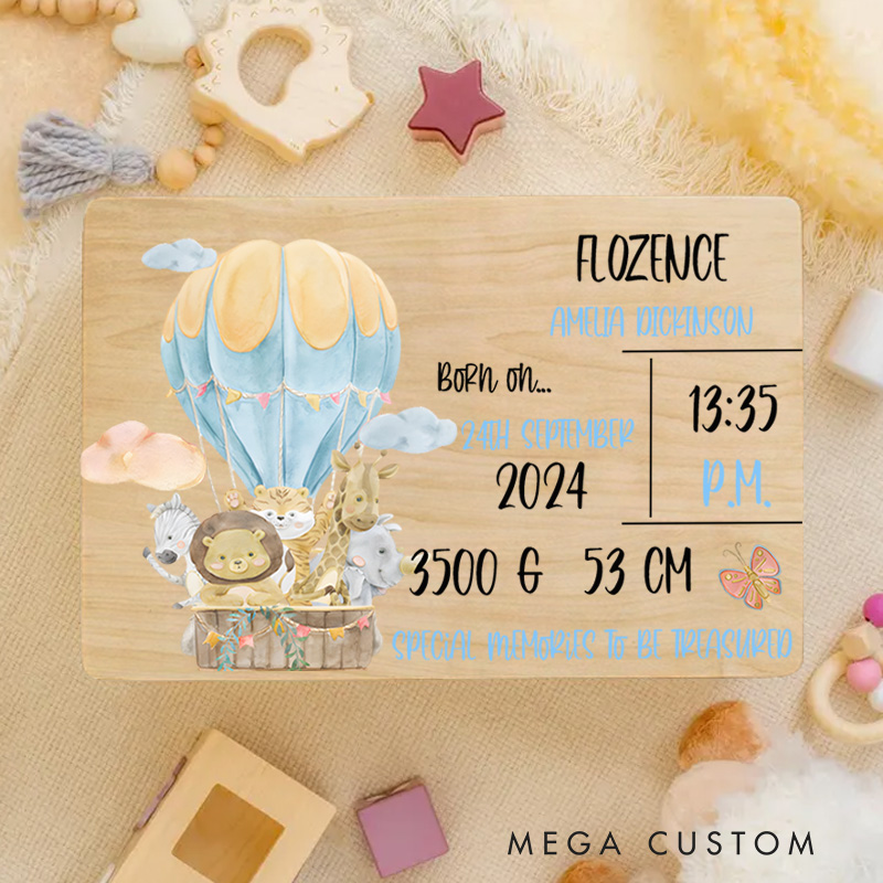 Personalized Hot Air Balloon Birth Announcement with Baby Details for Treasured Keepsakes Keepsake Memory Box