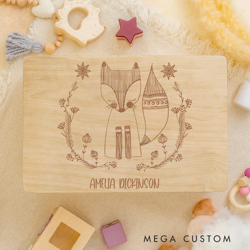 Personalized Woodland Fox Illustration Surrounded by Floral Accents for Cherished Childhood Memories Keepsake Memory Box