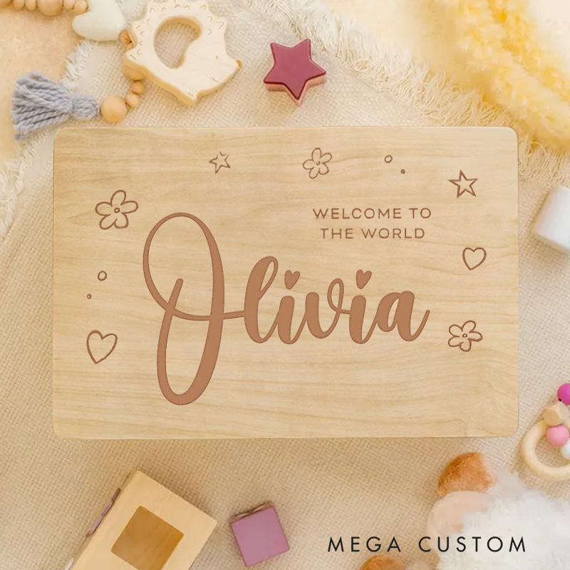 Personalized Welcome to the World Birth Announcement with Heart and Star Accents Keepsake Memory Box