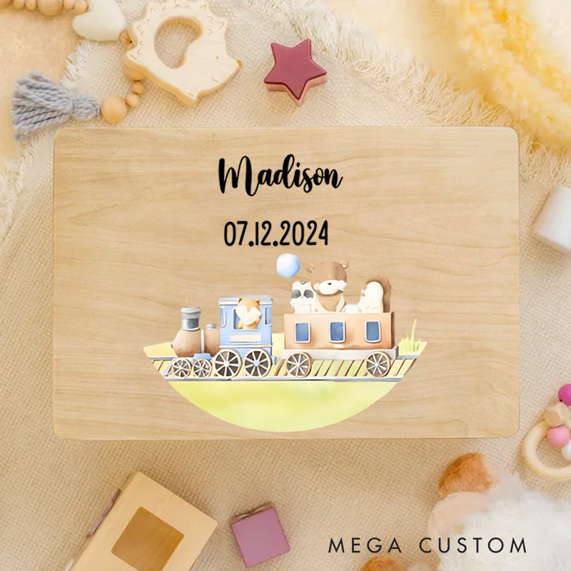 Personalized Noahs Ark Illustration with Animal and Scenic Details for Storing Precious Memories Keepsake Memory Box