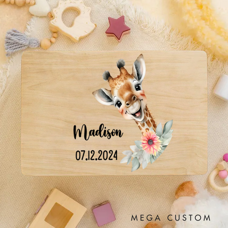 Personalized Baby Giraffe Illustration with Playful Floral Details for Storing Precious Childhood Keepsakes Keepsake Memory Box
