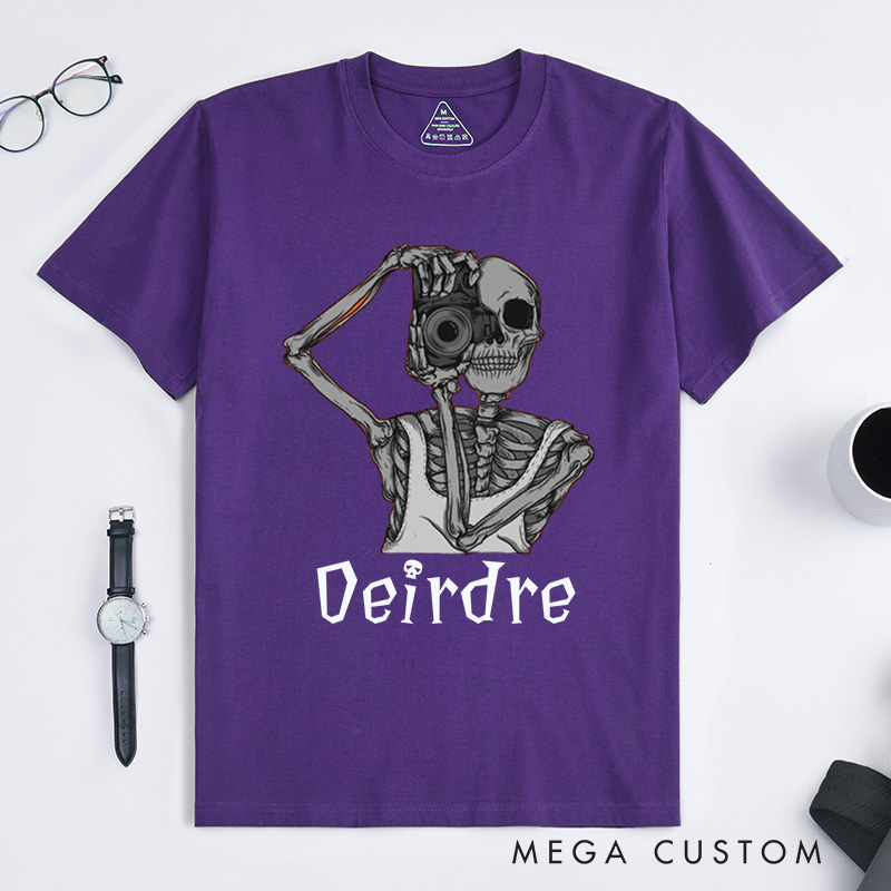 Personalized Skeleton Take Photos Classic T-Shirts Skeleton Shirt Funny Skeleton Tee Gifts For Those Who Love To Travel And Record