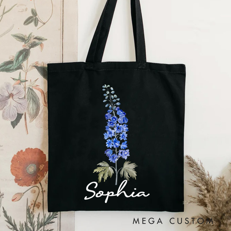 Personalized Birth Flower Tote Bag for Woman Canvas Tote Bag for Her Birth Month Flower Gift for Her