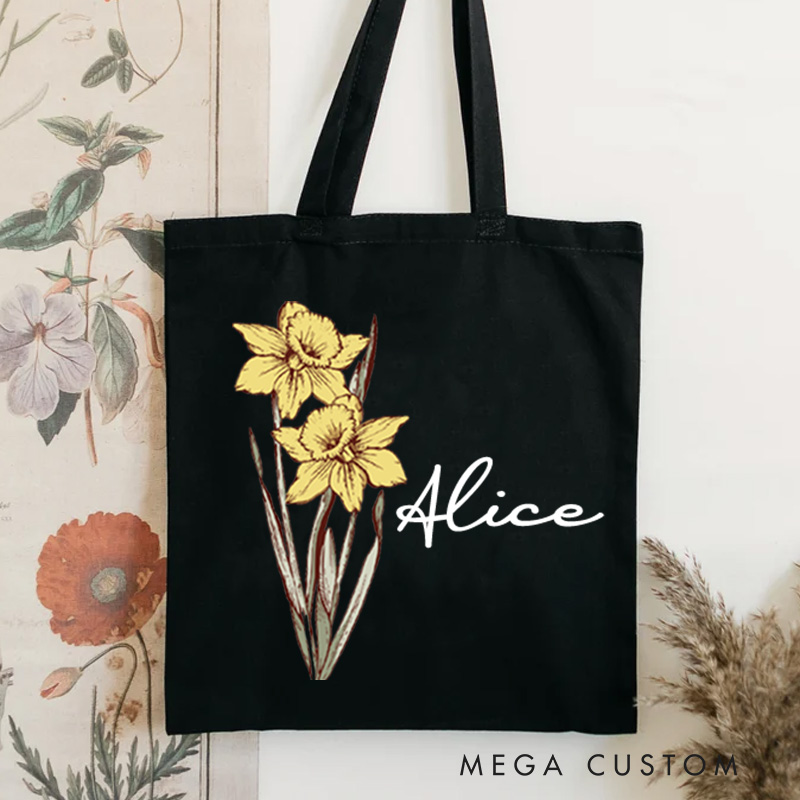 Personalized Cute Floral Tote with Name Shoulder Tote Floral Tote Bag Gift For Her Birth Flower Gift