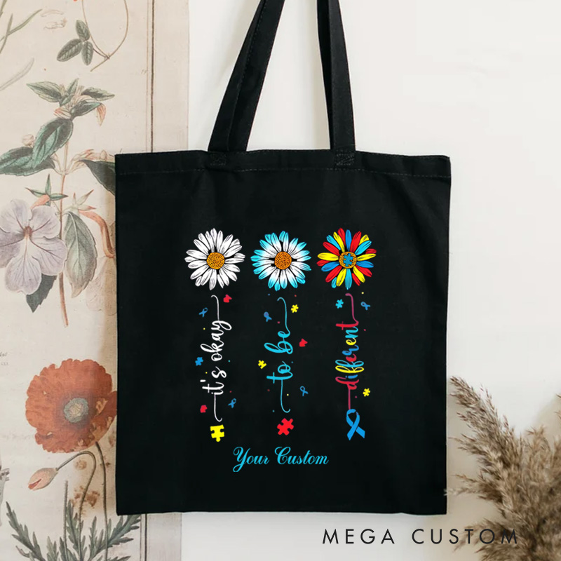 Personalized Dandelion and Ribbon Illustration with Autism Awareness Message for a Meaningful Advocacy Tote Bag