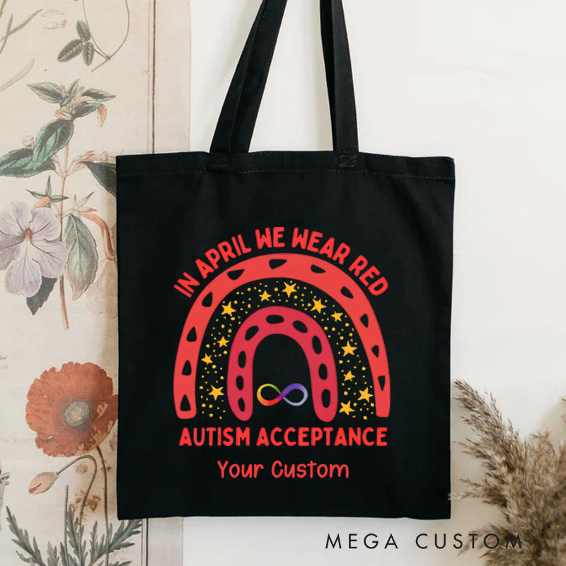 Personalized Autism Acceptance Rainbow Illustration Featuring Bold Colors and Customizable Text for Advocacy Tote Bag