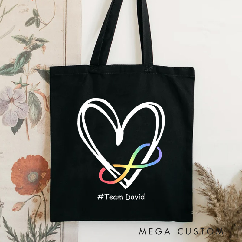 Personalized Heart Ribbon Illustration Featuring Autism Awareness Message for a Meaningful Advocacy Tote Bag