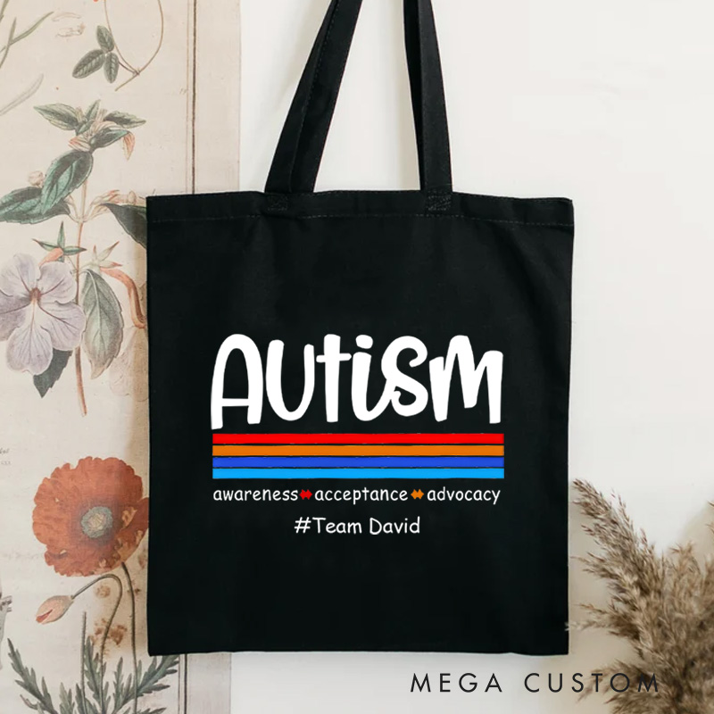 Personalized Autism Awareness Text Illustration Featuring Advocacy Acceptance and Love Message for Advocacy Tote Bag