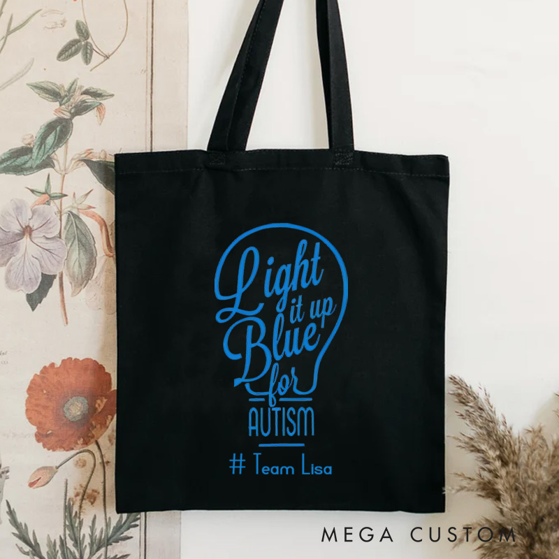 Personalized Light It Up Blue for Autism Awareness Illustration Featuring Elegant Typography for Advocacy Tote Bag