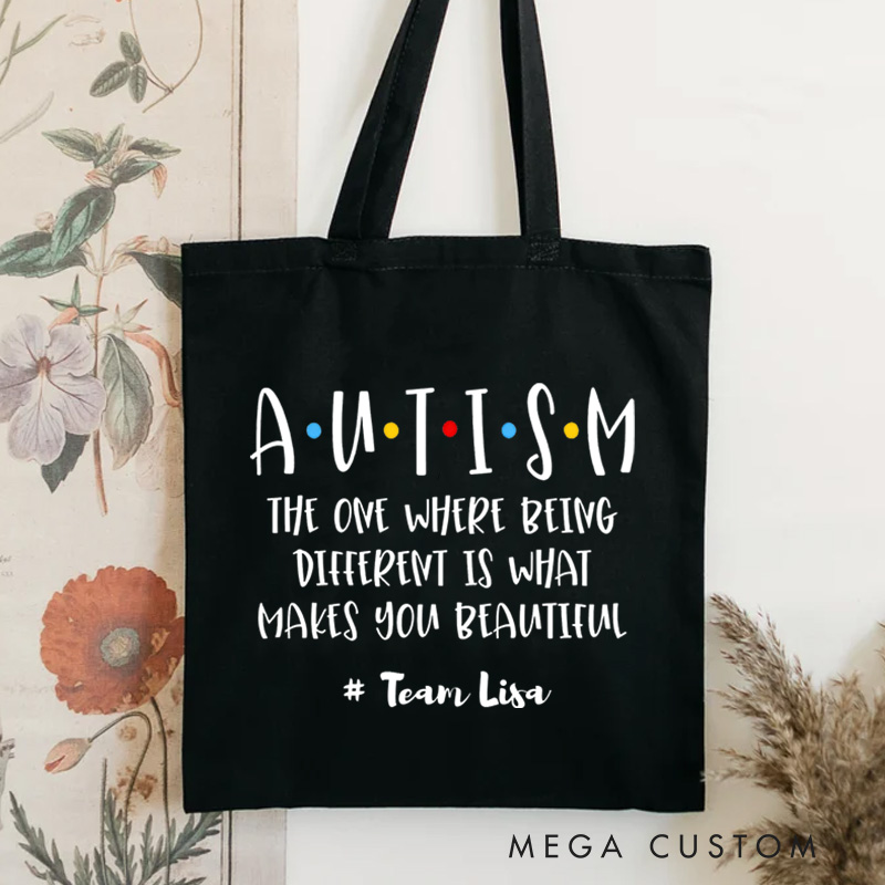 Personalized Autism Awareness Quote Illustration Emphasizing the Beauty of Being Different for Advocacy Tote Bag