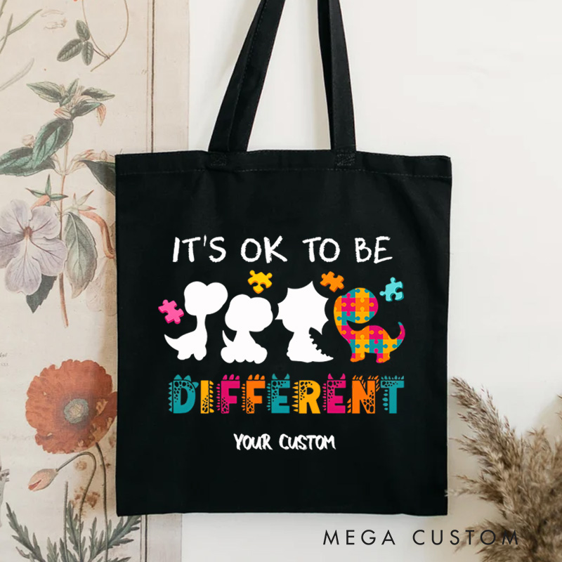 Personalized Autism Awareness Illustration Highlighting It’s Okay to Be Different Message for Advocacy Tote Bag