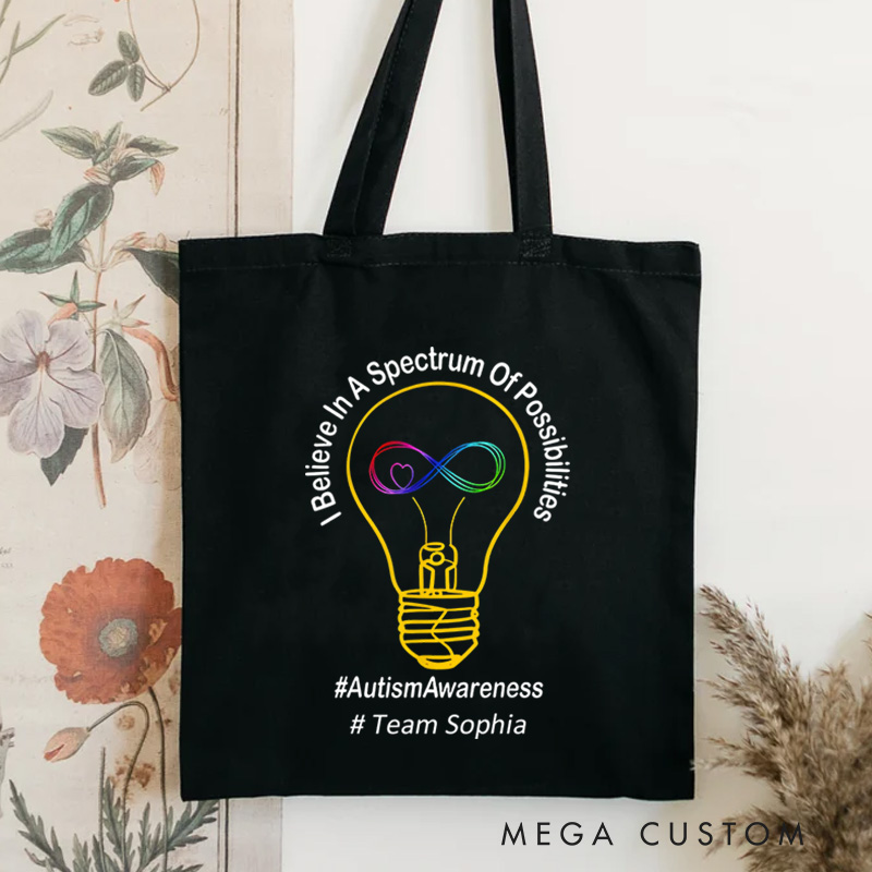 Personalized Spectrum of Possibilities Illustration with Infinity Symbol for Autism Awareness Advocacy Tote Bag