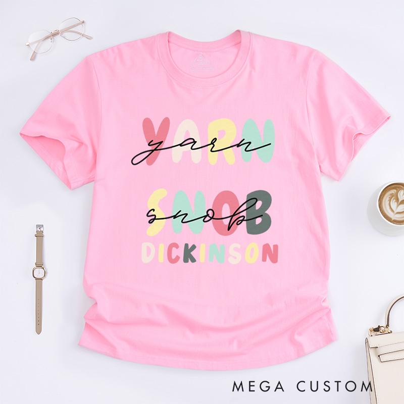 Personalized Yarn Snob Classic T-Shirts Gift for Her Funny Knitting T-shirt Knitter Tee Knit Gifts 