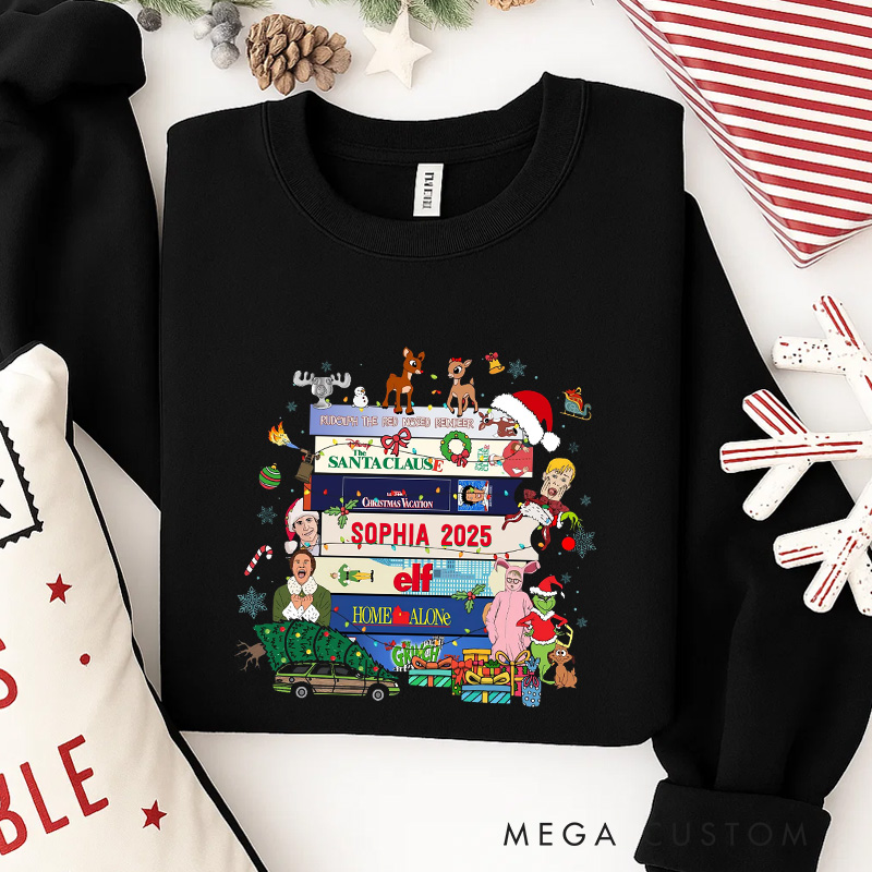 Personalized Retro Christmas Movies Classic Sweatshirt Christmas Film Crewneck Movie Holiday Shirt