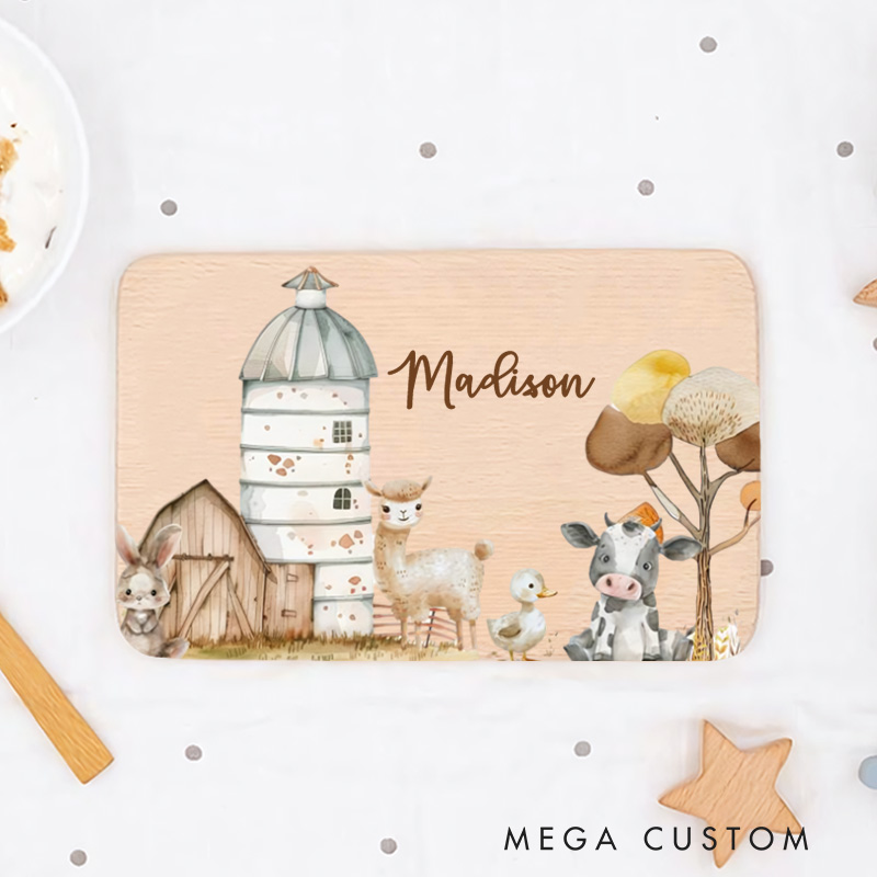 Personalized Farm Animals with Barnyard Scene Breakfast Board Birthday Gifts