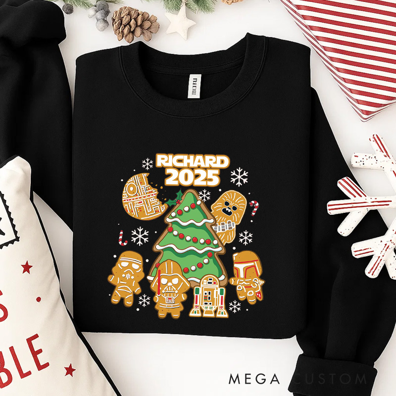 Personalized Star Gingerbread Christmas Classic Sweatshirt Galaxy War Film Crewneck Movie Holiday Shirt
