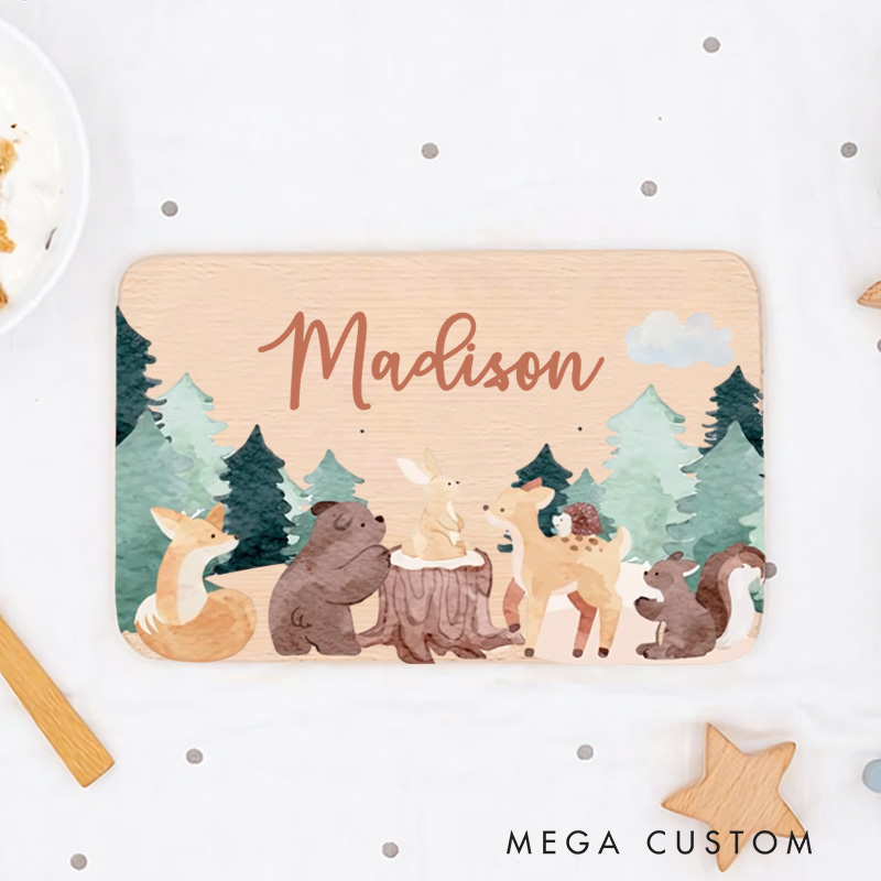 Personalized Forest Animals Around Campfire Breakfast Board