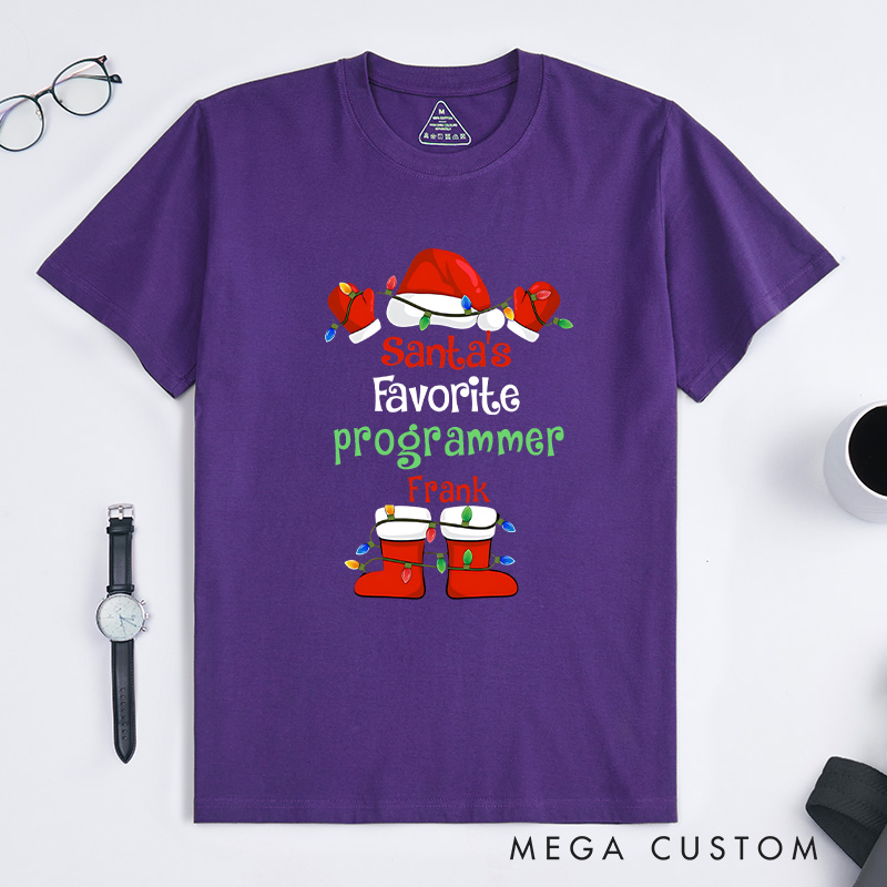 Personalized Santa's Favorite Programmer T-Shirt Computer Technology Lovers Shirt Christmas Gift for Geek Nerd