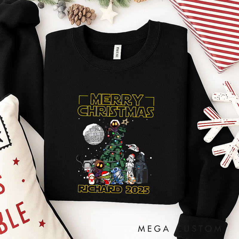 Personalized Merry Star Christmas Classic Sweatshirt Galaxy War Film Crewneck Movie Holiday Shirt