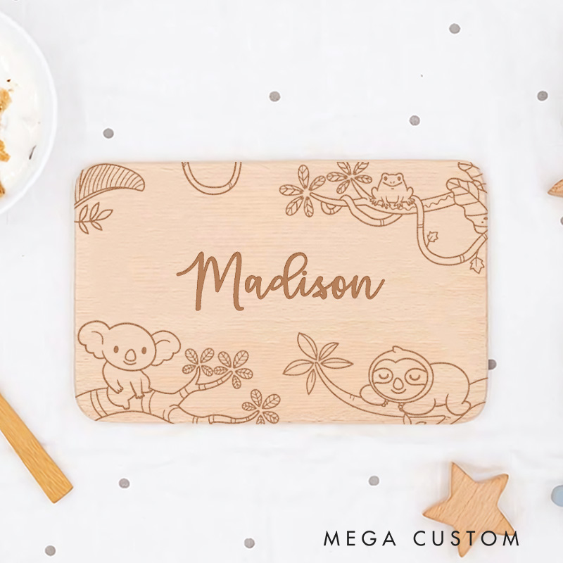 Personalized Monkey and Koala with Jungle Scene Breakfast Board