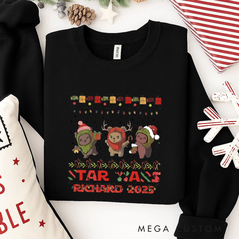 Personalized Cute Bears Christmas Classic Sweatshirt Galaxy War Film Crewneck Movie Holiday Shirt