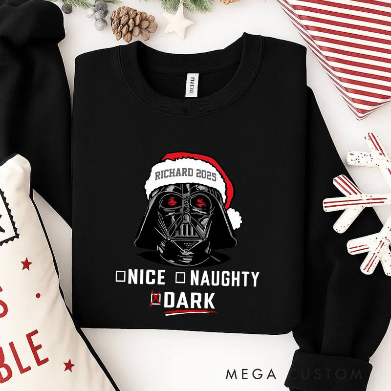 Personalized Being Naughty or Nice Christmas Classic Sweatshirt Galaxy War Film Crewneck Movie Holiday Shirt