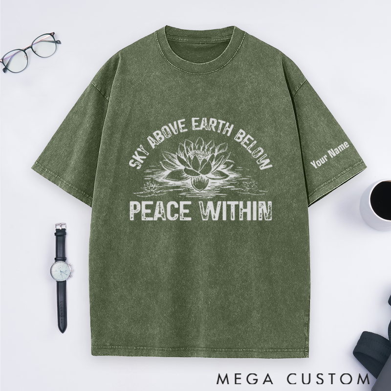 Personalized Yoga T-Shirt with Sky Above Earth Below Peace Within Design Perfect Gift for Yoga Lover