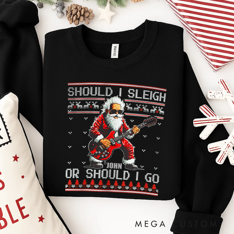 Personalized Classic Sweatshirts Punk Rocker Santa Sweatshirt Rock n Roll Christmas Sweatshirt Heavy Metal Music Sweatshirt