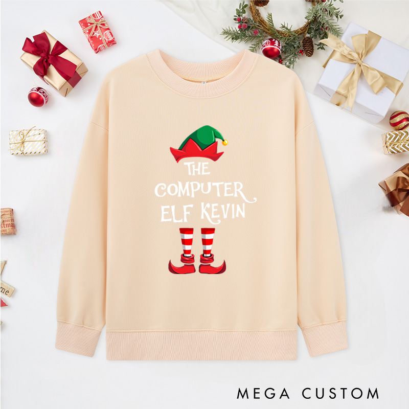 Personalized the Computer Elf Christmas Sweatshirts Programmer Technology Lovers Sweatshirts Christmas Gift for Geek