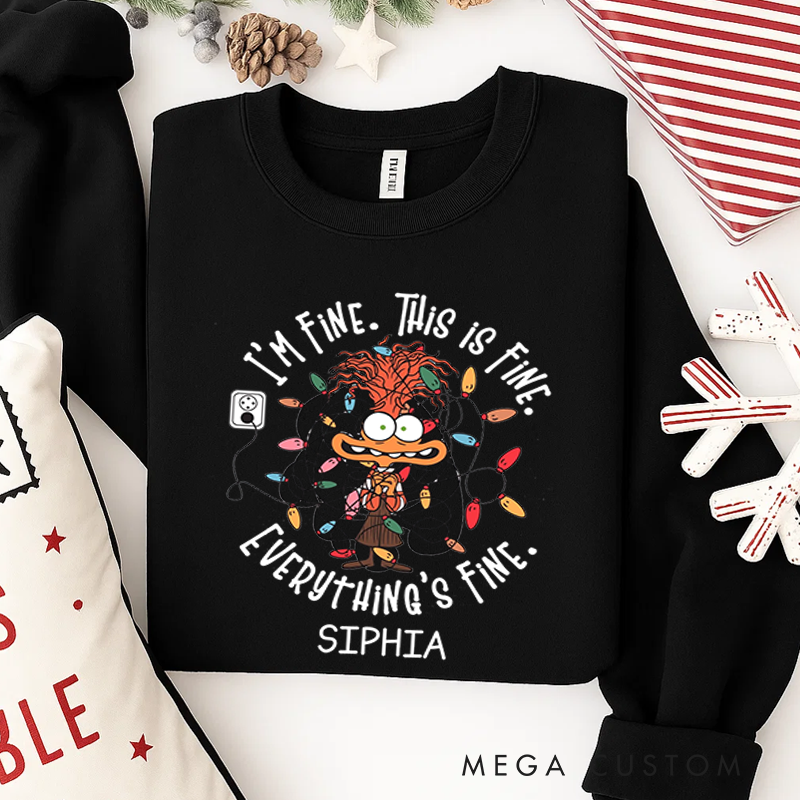 Personalized Classic Sweatshirts It's Fine This Is Fine Everything Is Fine Christmas Light Sweatshirt