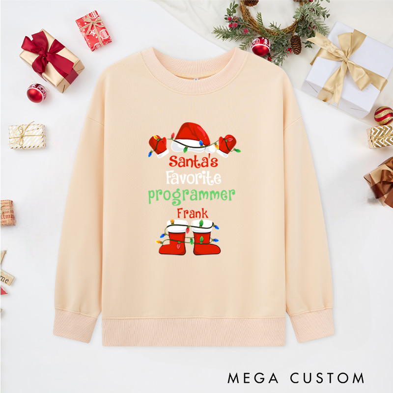 Personalized Santa's Favorite Programmer Classic Sweatshirts Computer Technology Lovers Sweatshirts Christmas Gift for Geek Nerd