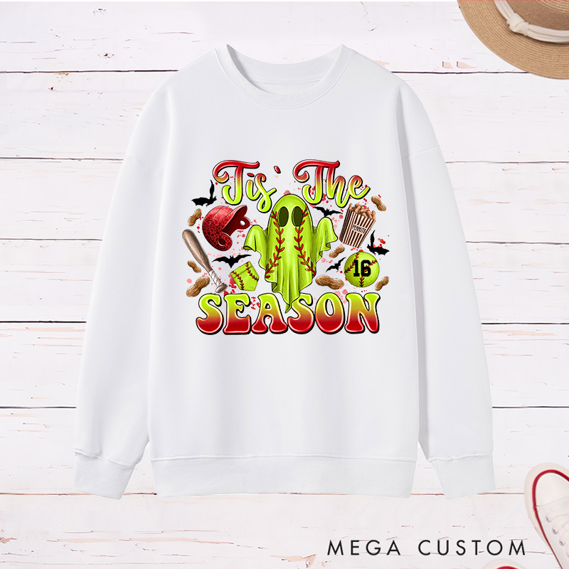 Personalized Halloween Softball Ghostly Cheer Sweatshirt with Custom Number