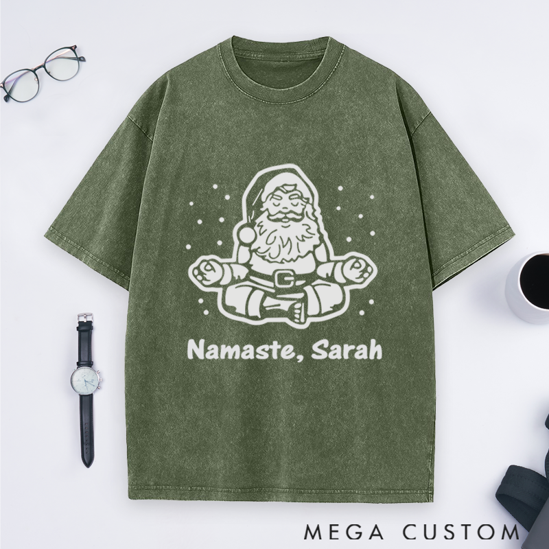 Personalized Santa Yoga T-Shirt with Namaste Design Perfect Gift for Yoga Lover and Christmas