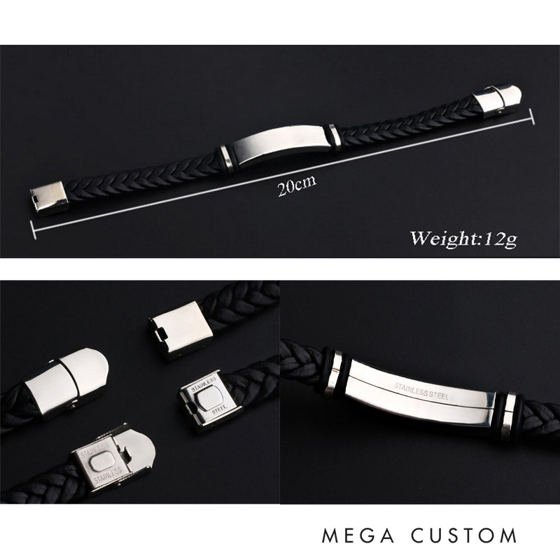 Personalized Cross Men Leather Magnetic Buckle Woven Bracelet with Name and Date Religious Jewelry Christian Gift First Communion Gift for Him