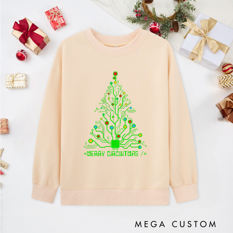 Personalized Merry Circuitmas Classic Sweatshirts Programmer Computer Technology Lovers Sweatshirts Christmas Gift for Geek