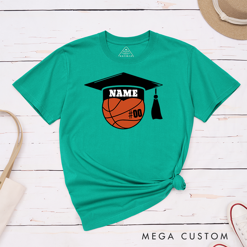 Personalized Basketball Graduation T-Shirt with Custom Name and Number – The Perfect Gift for Players, Fans, and Graduates to Celebrate Their Big Day