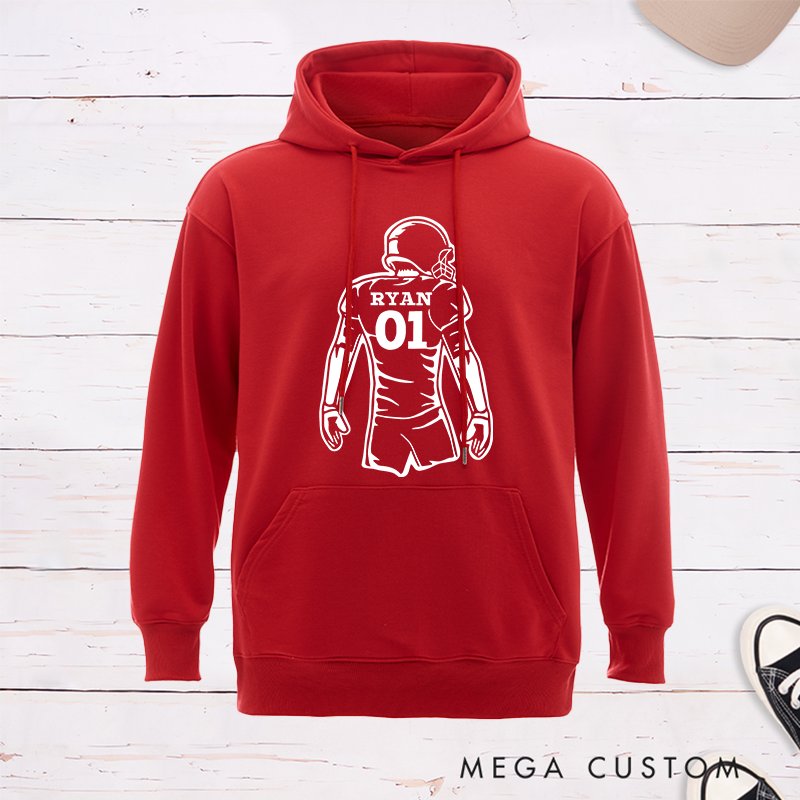 Personalized American Football Player Silhouette Design Hoodie with Custom Name and Number