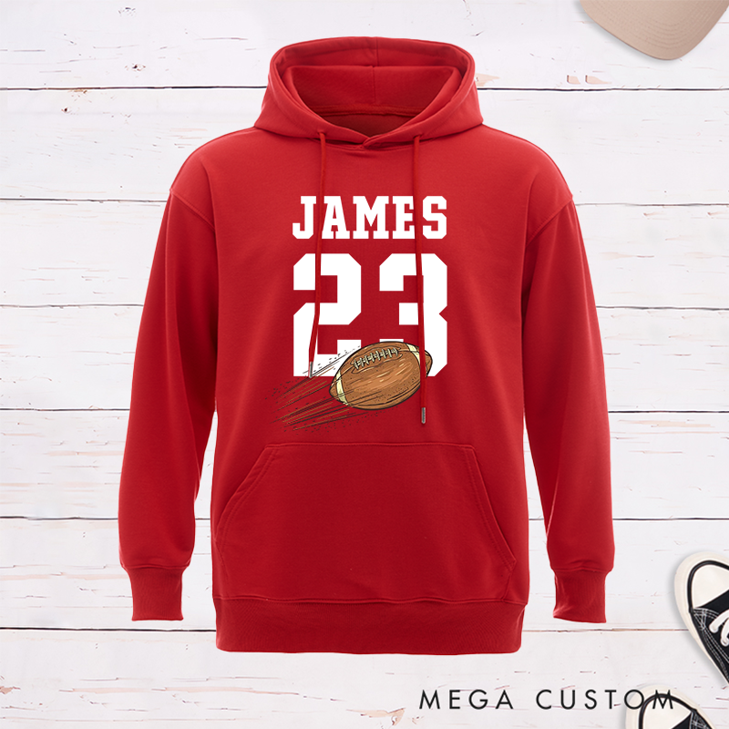 Personalized American Football and Rugby 3D Design Hoodie with Custom Multicolor Name and Number