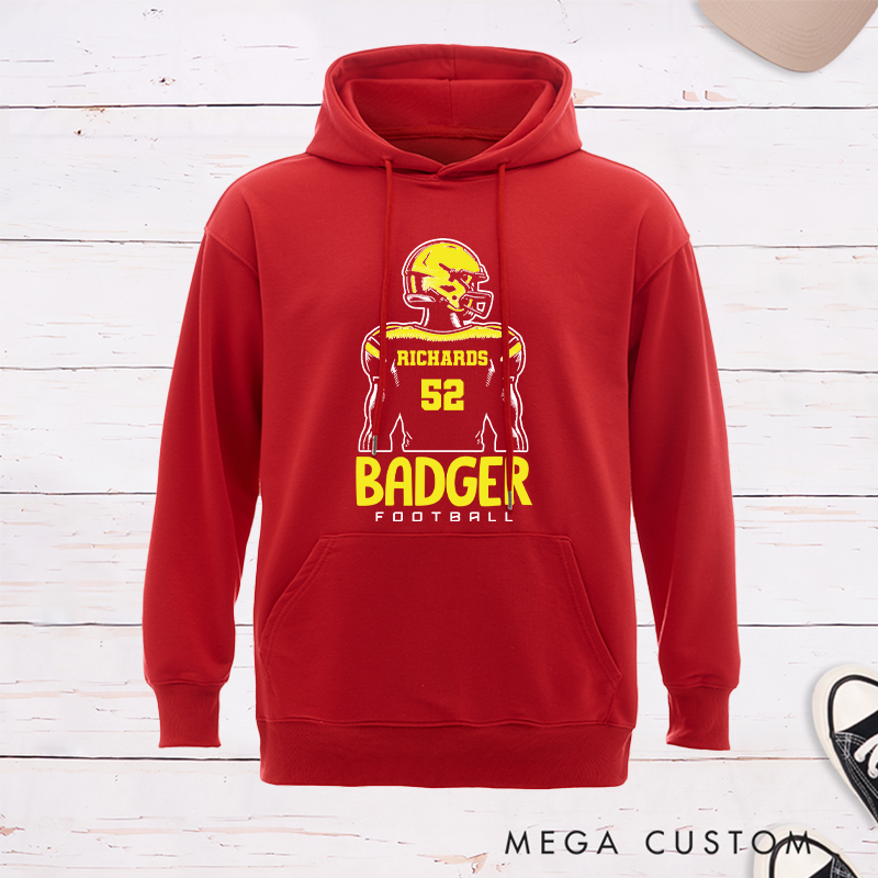 Personalized American Football Hoodie with Custom Team Name and Number on the Player Back