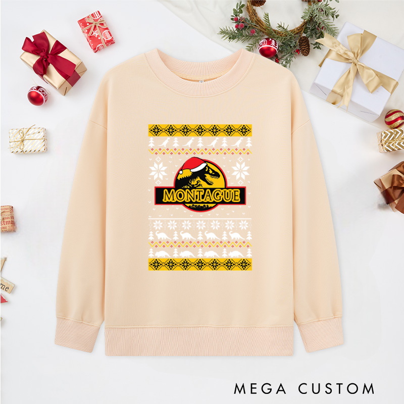 Personalized Merry Christmas Sweatshirts Dinosaur Elements Sweatshirts Christmas Gift for Geek Nerd Lovers