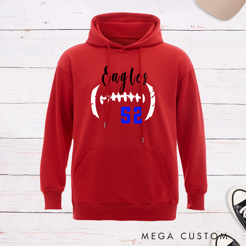 Personalized American Football Hoodie Customized with Your Team Name and Number, Game Day Shirt