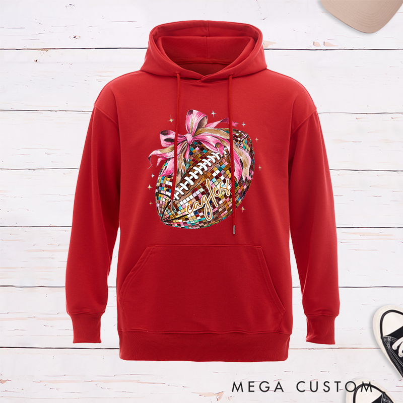 Personalized American Football Pink Disco Hoodies with Custom Name,Cute Girly Football Gift for Women