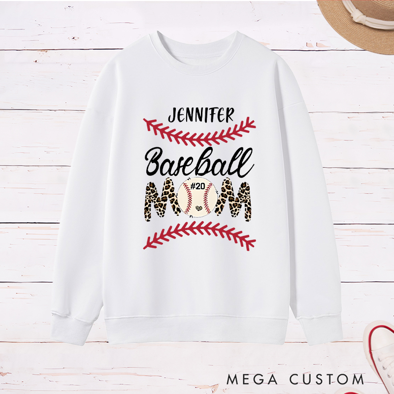 Personalized Baseball Mom Sweatshirt with Stylish Leopard Print and Number