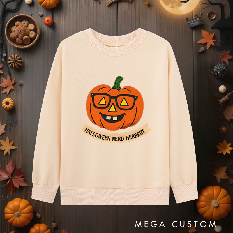 Personalized Halloween Nerd Classic Sweatshirts a Geeky Twist on the Classic Pumpkin Sweatshirts Halloween Gift for Geek