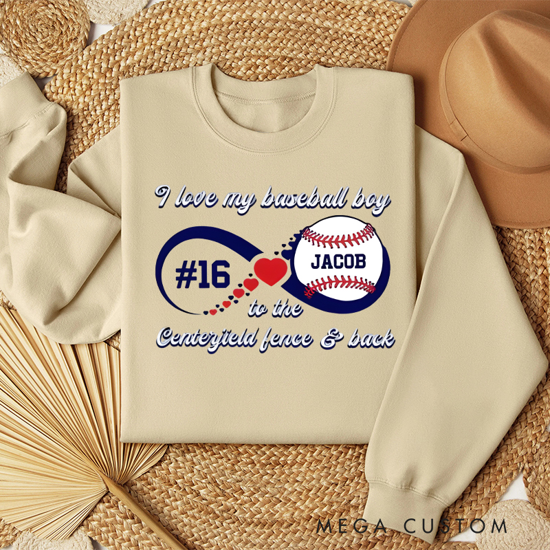 Personalized “I Love My Baseball Boy” Sweatshirt with Custom Name and Number  