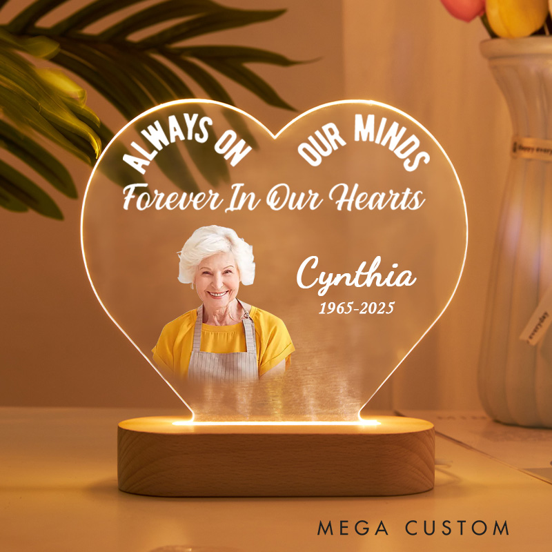 Personalized Heart Shaped LED Memorial Light Custom Photo Name Year Sympathy Gift With Quote