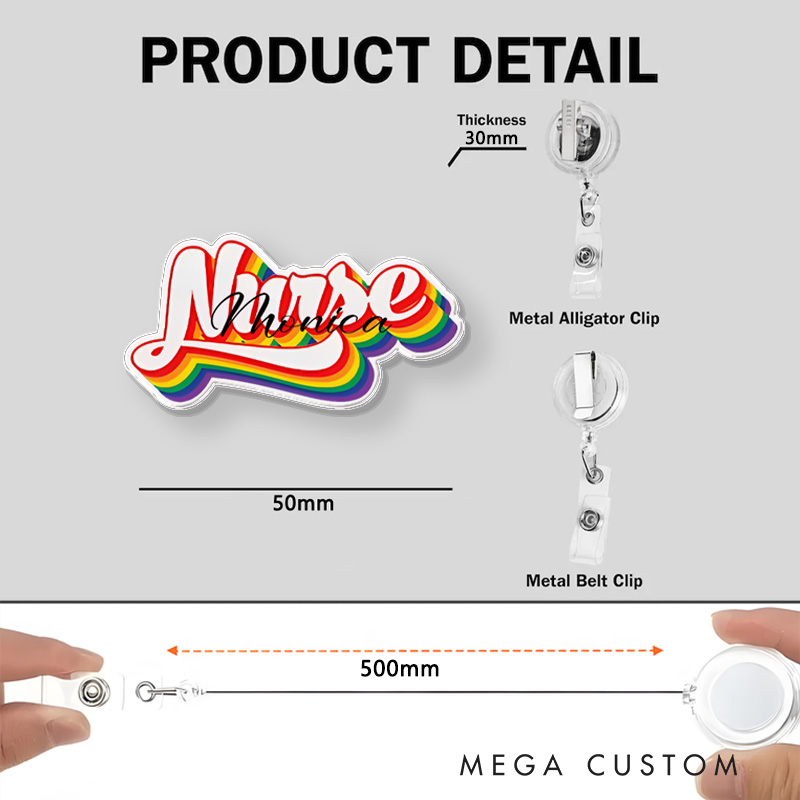 Personalized Nurse Badge Reel Customized Rainbow Nurse Design Badge Holder Nurse Badge Staff Reel Gift 