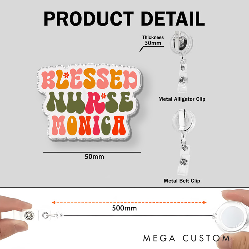 Personalized Nurse Badge Reel Customized Blessed Nurse Design Badge Holder Nurse Badge Staff Reel Gift 